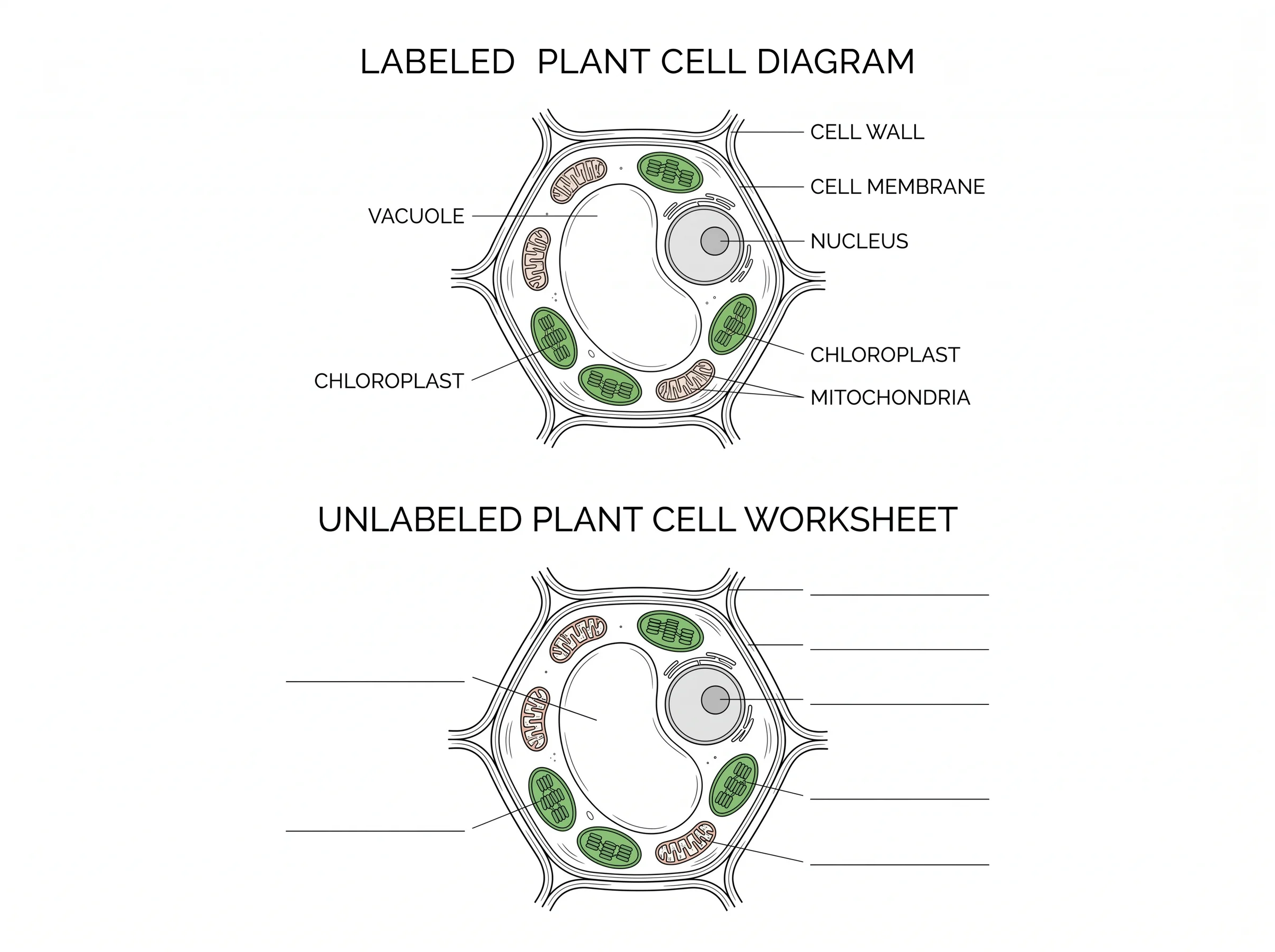 Blank unlabeled biology drawing of a plant cell for students to label.