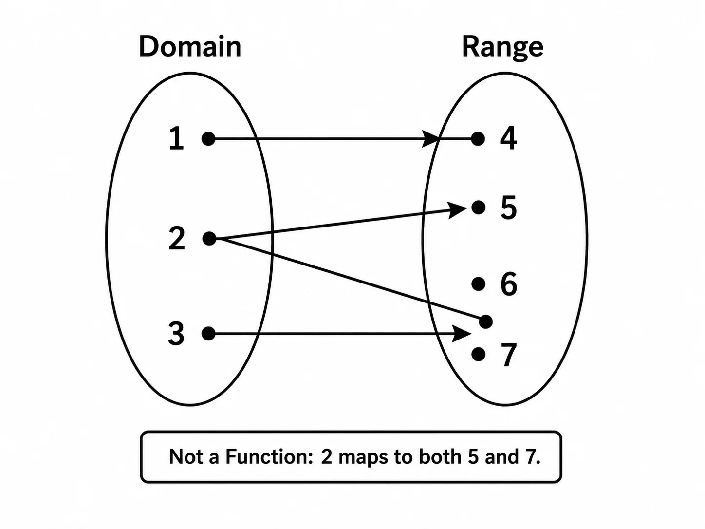 Mapping diagram of a one-to-many relation where a single domain element maps to multiple range elements.