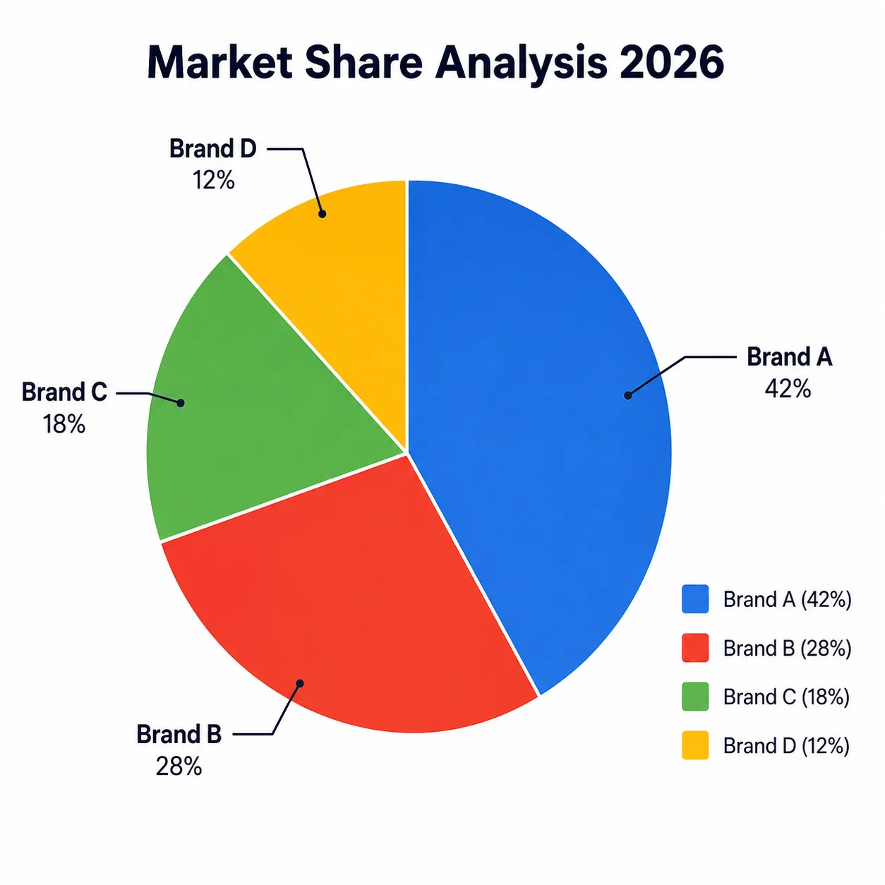 Market share pie chart showing four competing brands with their percentage share of the total market.
