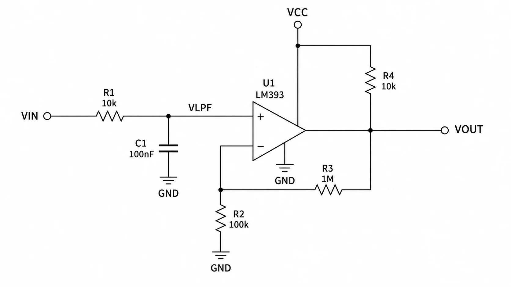 Fully labeled schematic diagram with component reference designators, values, and net names.