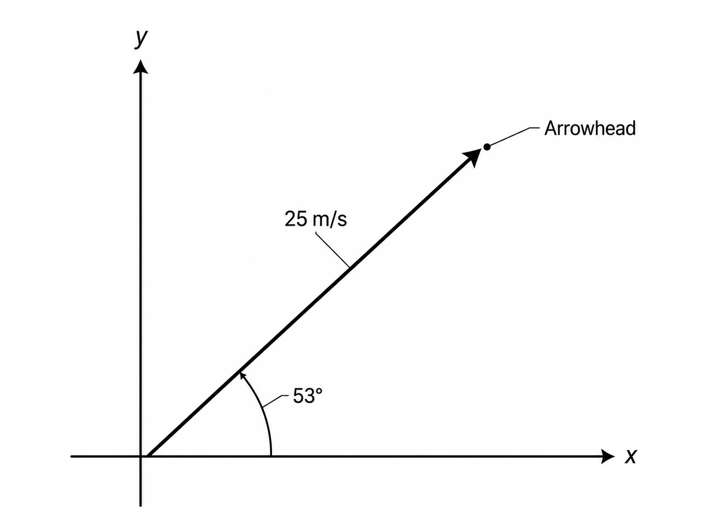 A single vector arrow with magnitude and direction angle clearly labeled on x-y axes.